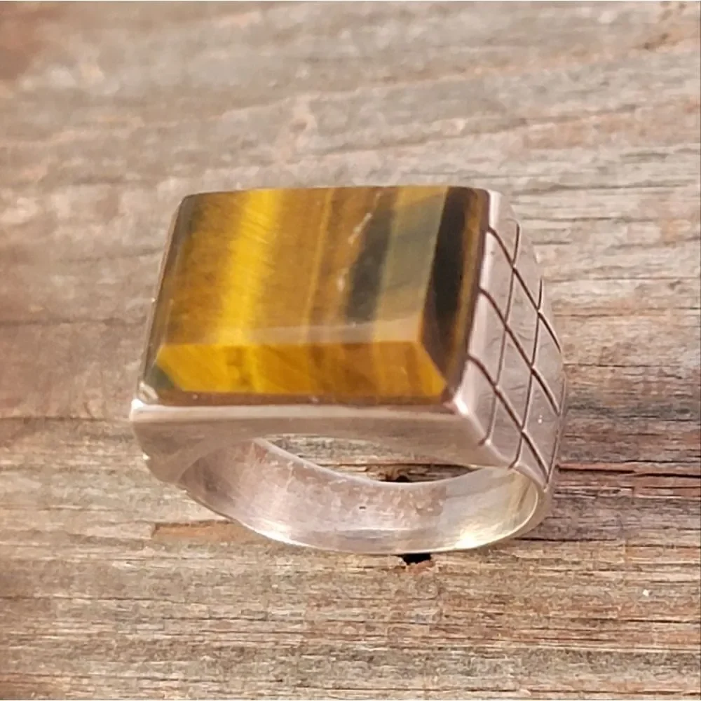 Vintage Sterling Beveled Tiger's Eye Rectangle Ring